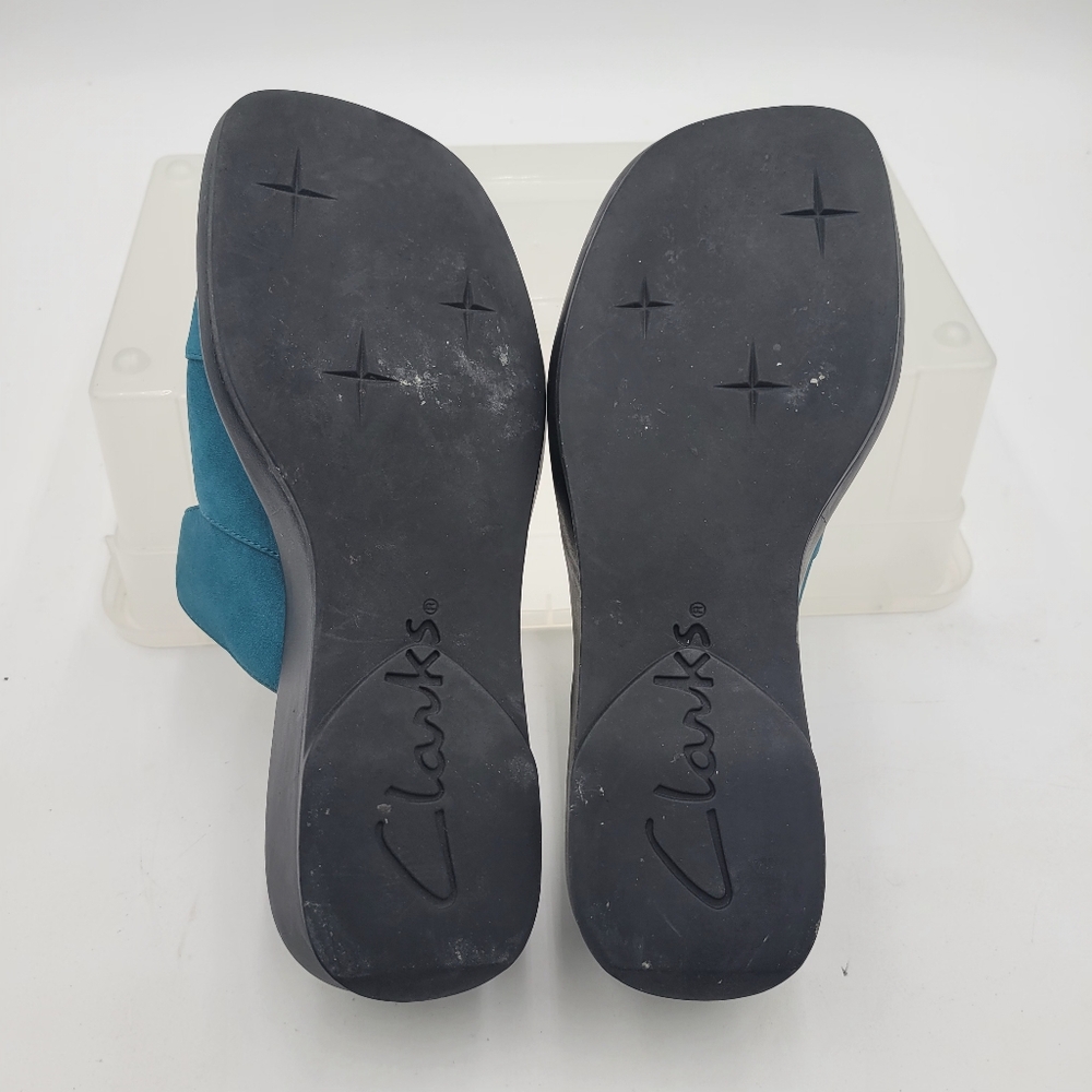 Vintage 2001 Womans Clarks Teal Slides Leather Upper (Suede) 32454 Size 7.5 - Picture 7 of 8